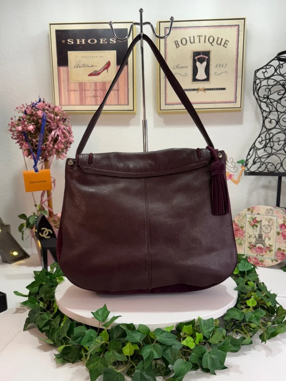 KATE SPADE RICH DARK BURGUNDY SUEDE LEATHER LARGE TASSEL BAG!